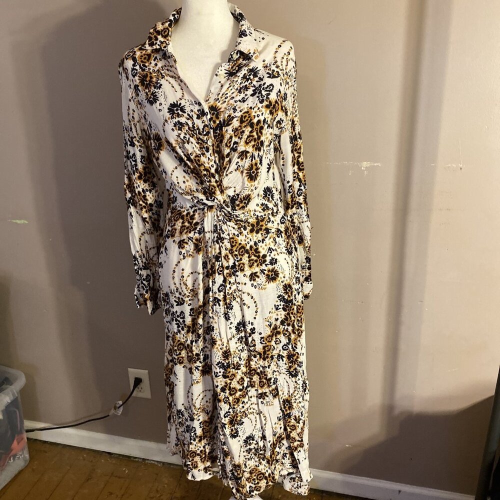 Free People  Sz 4Tough Love Floral Shirt Dress Long Sleeve Midi Faux Wrap